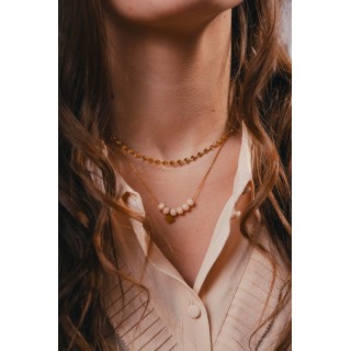 COLLIER PERLES FACETTES ROSES ACIER INOXYDABLE GOLD PETIT PRIX