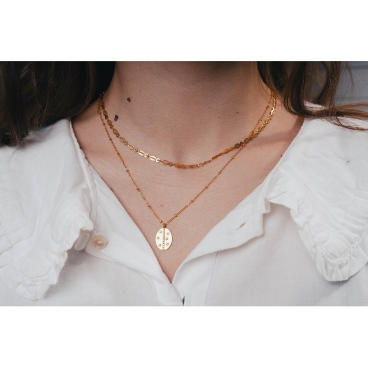 COLLIER OVALE STRASS ACIER INOXYDABLE GOLD PETIT PRIX