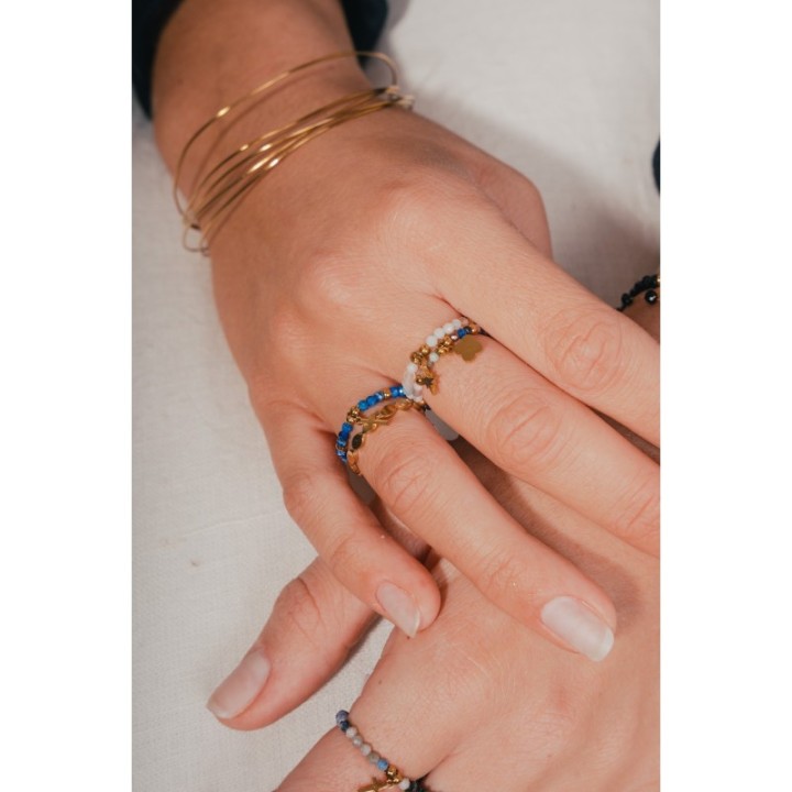 BAGUE LAPIS LAZULI ET CROIX ACIER INOXYDABLE GOLD PETIT PRIX