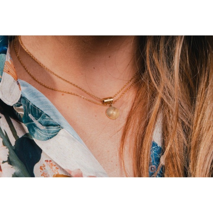 COLLIER SOLEIL GRAVE ACIER INOXYDABLE GOLD PETIT PRIX