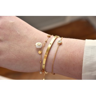 BRACELET SOLITAIRE STRASS ACIER INOXYDABLE GOLD PETIT PRIX