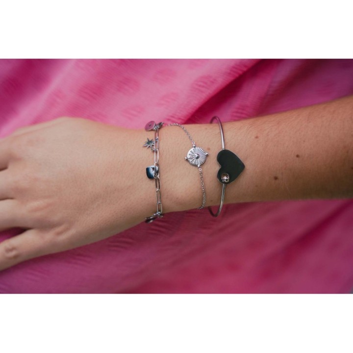 BRACELET COEUR SACRE STRASS ACIER INOXYDABLE SILVER PETIT PRIX