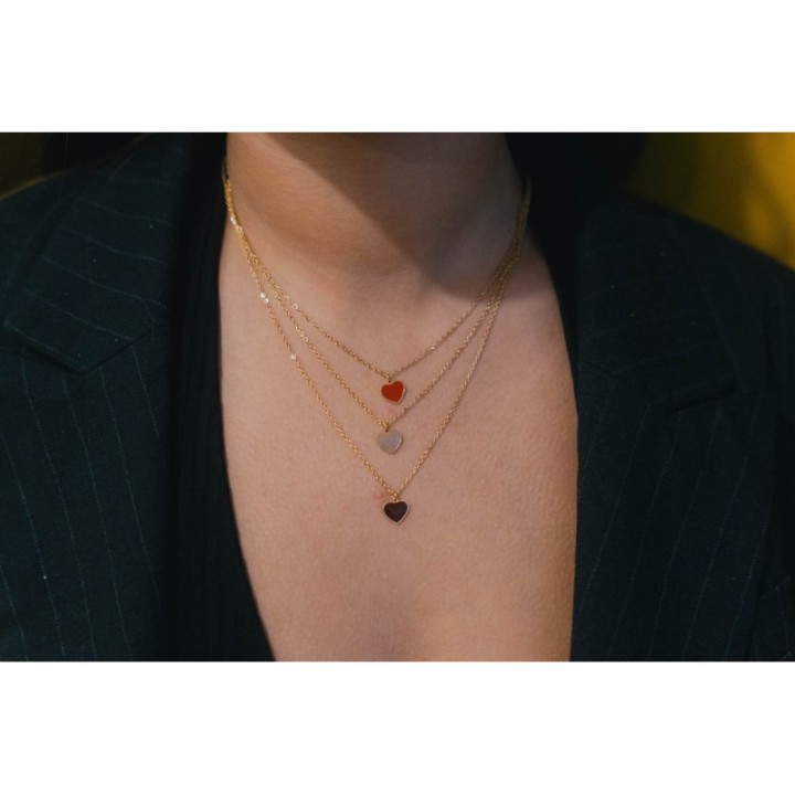 COLLIER COEUR GRENAT ACIER INOXYDABLE GOLD PETIT PRIX