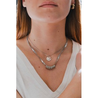 COLLIER DOUBLE RANG ANNEAUX ACIER INOXYDABLE SILVER PETIT PRIX