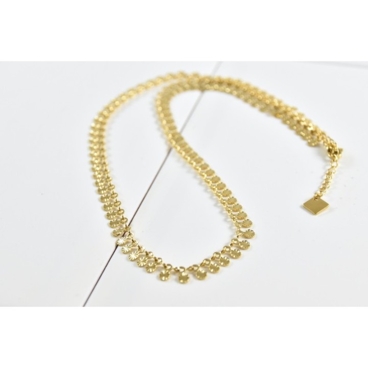 COLLIER PAMPILLES RONDES PLISSEES ACIER INOXYDABLE GOLD PETIT PRIX