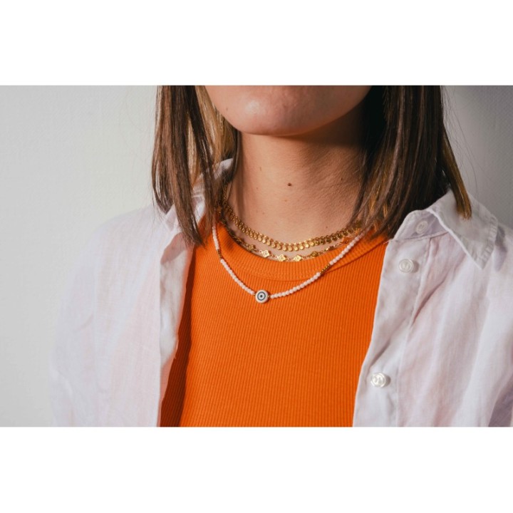 COLLIER PAMPILLES RONDES PLISSEES ACIER INOXYDABLE GOLD PETIT PRIX