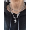 COLLIER COEUR MAILLES ACIER INOXYDABLE SILVER PETIT PRIX