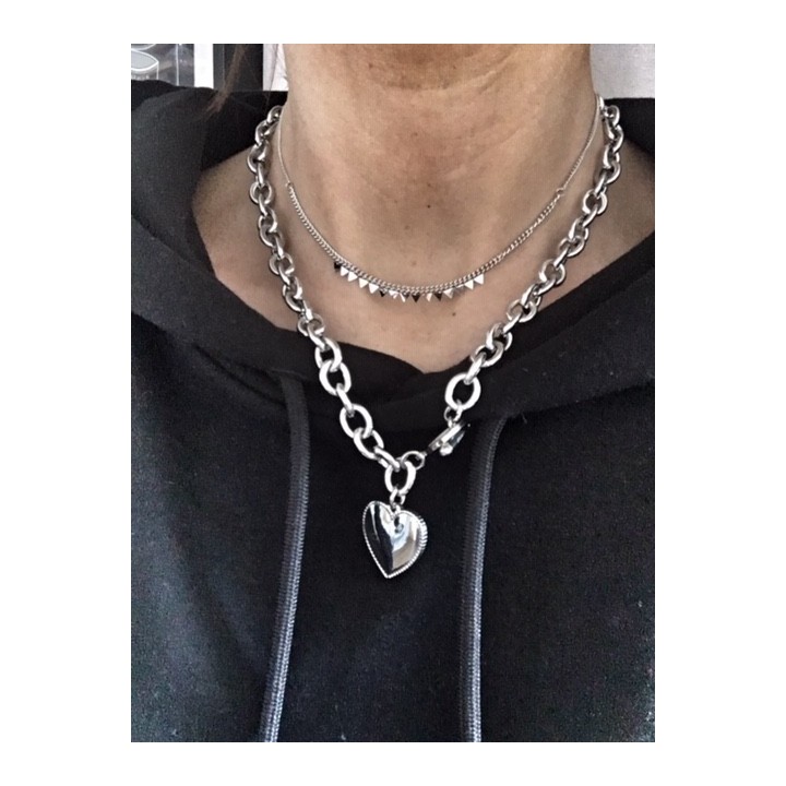 COLLIER COEUR MAILLES ACIER INOXYDABLE SILVER PETIT PRIX