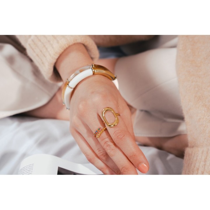 BAGUE ELASTIQUE COEUR ET ETOILE ACIER INOXYDABLE GOLD PETIT PRIX