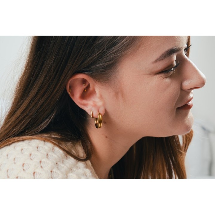 BOUCLES CREOLES DOUBLES ACIER INOXYDABLE GOLD PETIT PRIX