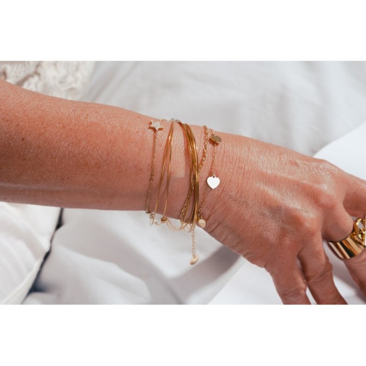 BRACELET DOUBLE RANGS COEURS ACIER INOXYDABLE GOLD PETIT PRIX