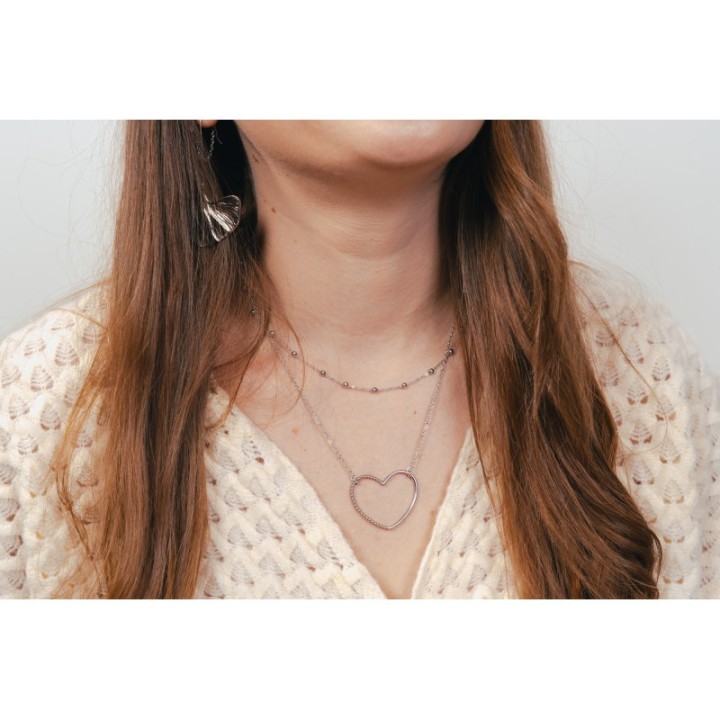 COLLIER COEUR PERLES ACIER INOXYDABLE SILVER PETIT PRIX