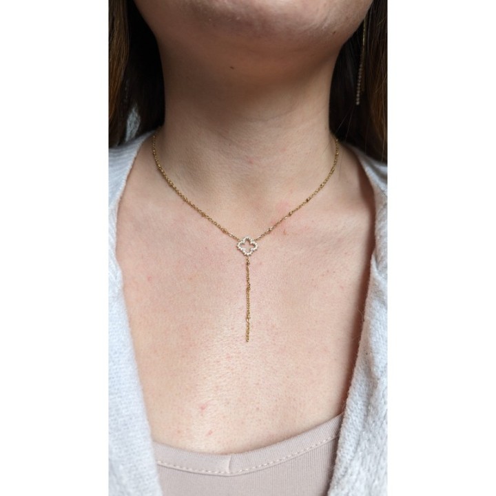 COLLIER TREFLE STRASS ACIER INOXYDABLE GOLD PETIT PRIX