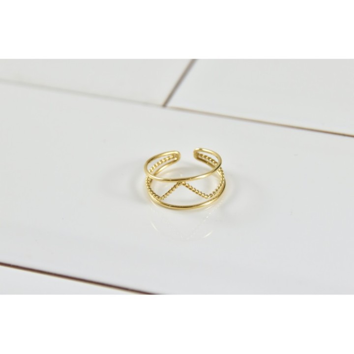 BAGUE TROIS ANNEAUX TORSADE ACIER INOXYDABLE GOLD PETIT PRIX