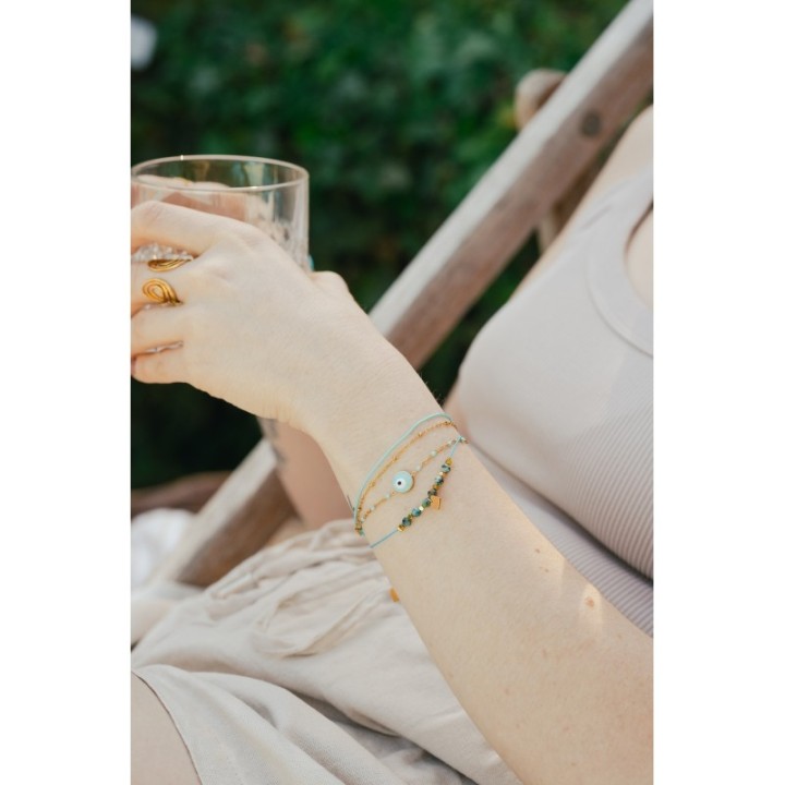 BRACELET TRIPLE RANGS BLEU ET VERT ACIER INOXYDABLE GOLD PETIT PRIX