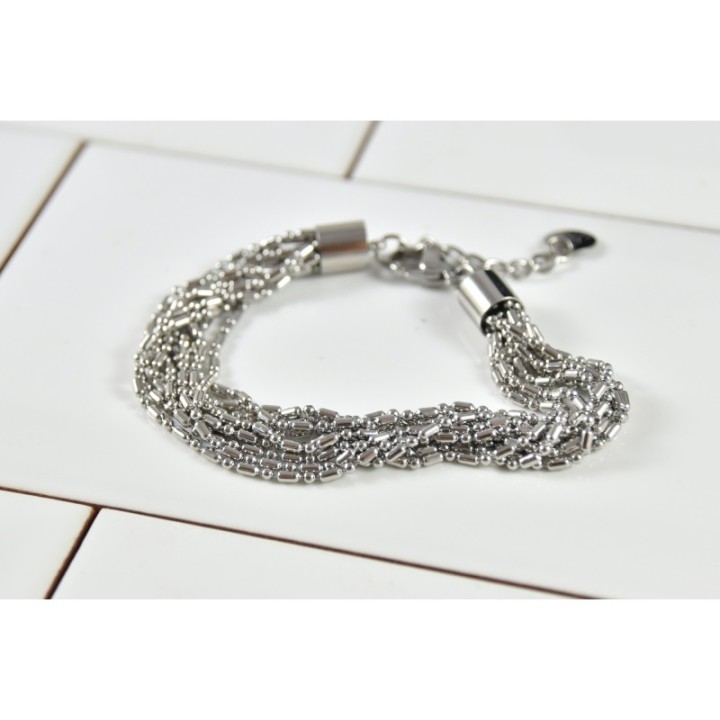 BRACELET MULTI-RANGS PELRES ACIER INOXYDABLE SILVER PETIT PRIX