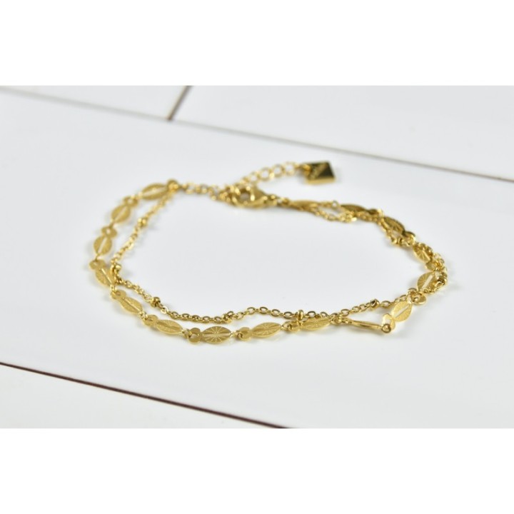 BRACELET DOUBLE RANGS GRAVE ACIER INOXYDABLE GOLD PETIT PRIX