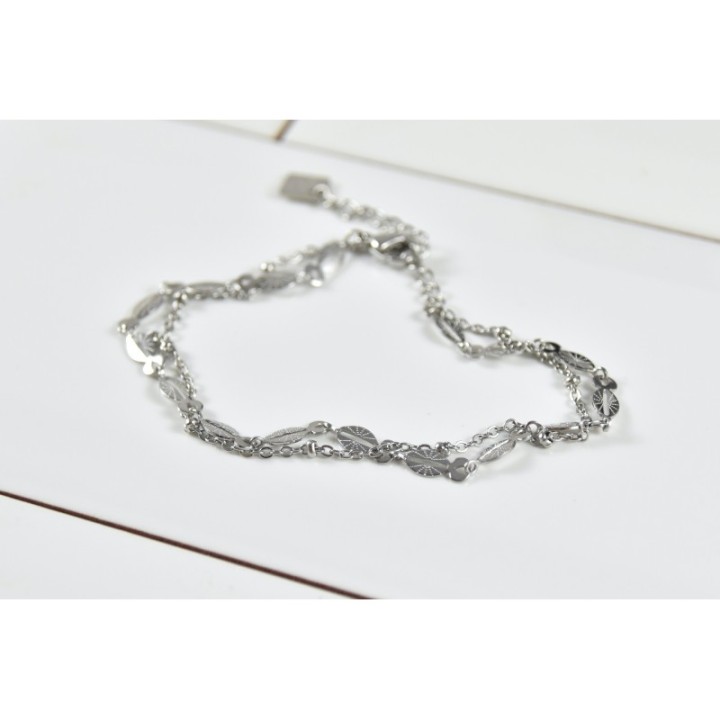 BRACELET DOUBLE RANGS GRAVE ACIER INOXYDABLE SILVER PETIT PRIX