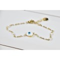 BRACELET PERLES ET OEIL BLANCS ACIER INOXYDABLE GOLD PETIT PRIX