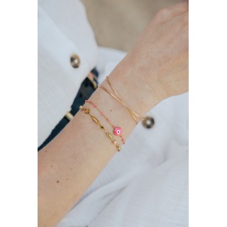 BRACELET PERLES ET OEIL ROSES ACIER INOXYDABLE GOLD PETIT PRIX