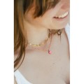 COLLIER PERLES ET OEIL ROSES ACIER INOXYDABLE GOLD PETIT PRIX