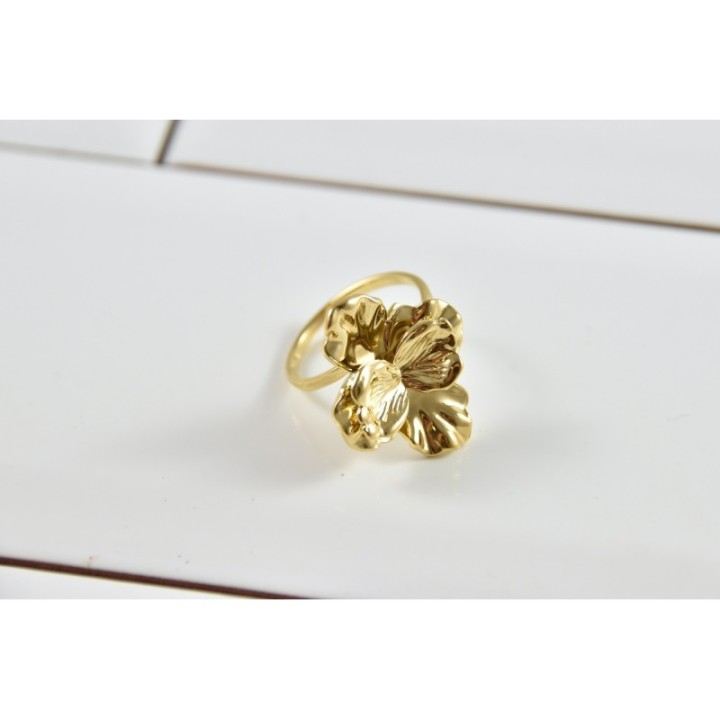 BAGUE FLEUR GRAVEE ACIER INOXYDABLE GOLD PETIT PRIX