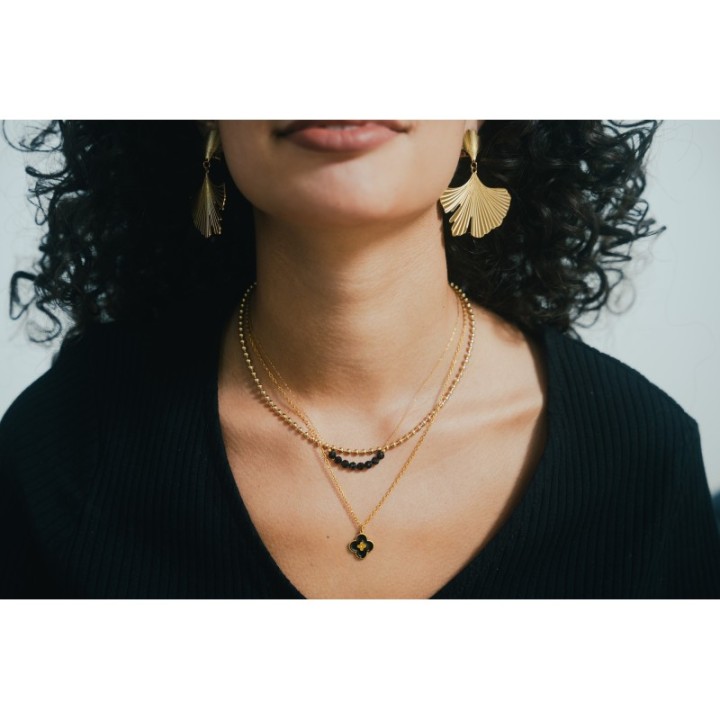 COLLIER TREFLE NOIRE ET GOLD ACIER INOXYDABLE GOLD PETIT PRIX