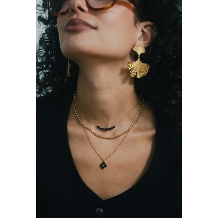 COLLIER TREFLE NOIRE ET GOLD ACIER INOXYDABLE GOLD PETIT PRIX