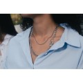 COLLIER GROSSE MAILLE DEUX ANNEAUX ACIER INOXYDABLE SILVER PETIT PRIX