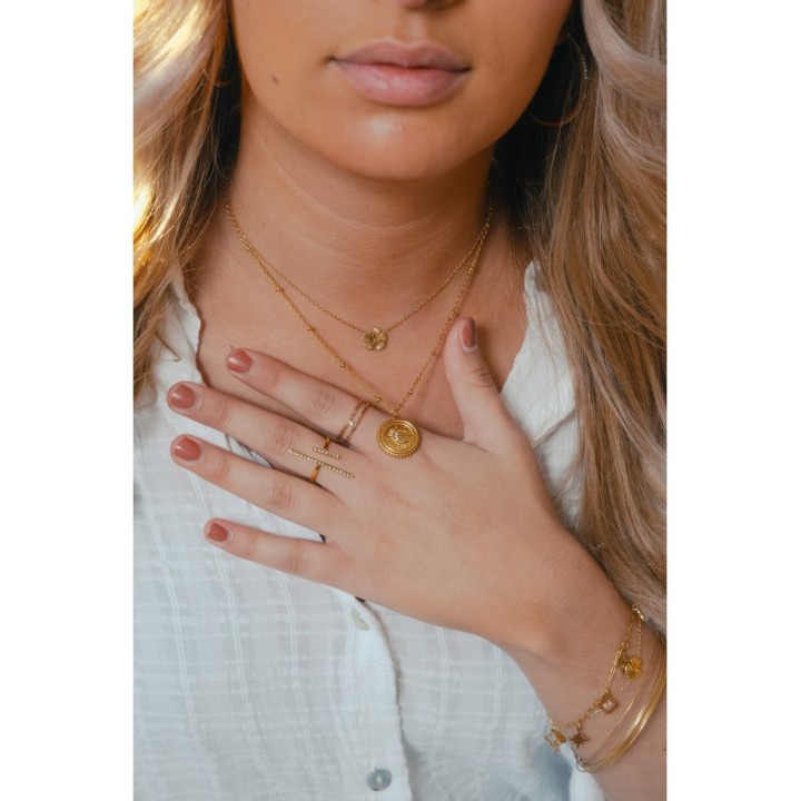 COLLIER FLEUR GRAVEE ACIER INOXYDABLE GOLD PETIT PRIX