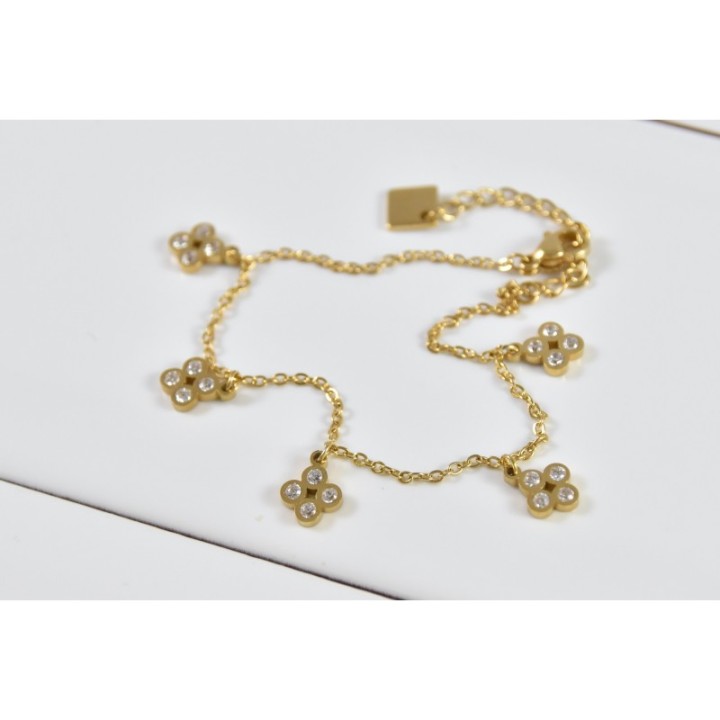 BRACELET FLEURS STRASS ACIER INOXYDABLE GOLD PETIT PRIX