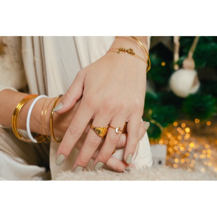 BAGUE ELASTIQUE COEUR ET ETOILE ACIER INOXYDABLE GOLD PETIT PRIX