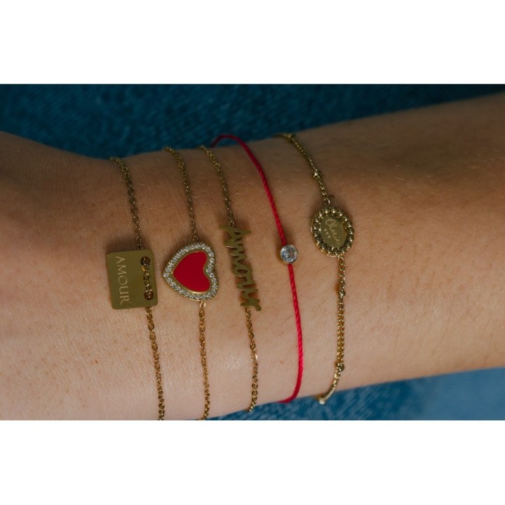 BRACELET CORDON ROUGE ACIER INOXYDABLE GOLD PETIT PRIX