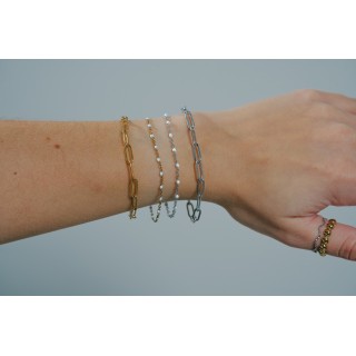 BRACELET PERLES BLANCHES ACIER INOXYDABLE GOLD PETIT PRIX