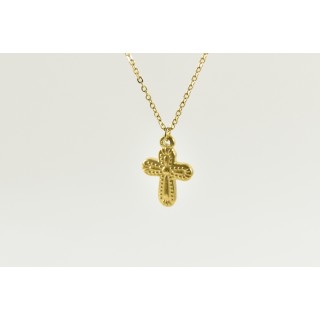 COLLIER CROIX PERLES ACIER INOXYDABLE GOLD PETIT PRIX