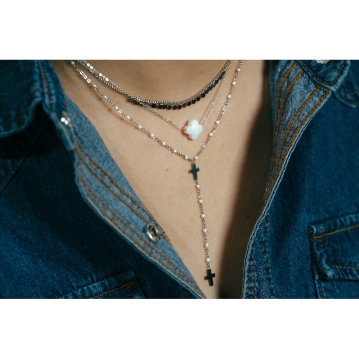 COLLIER PAMPILLES RONDES ACIER INOXYDABLE SILVER PETIT PRIX