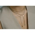 COLLIER PERLES NOIRES ET DOUBLE CROIX ACIER INOXYDABLE GOLD PETIT PRIX