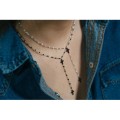 COLLIER PERLES NOIRES ET DOUBLE CROIX ACIER INOXYDABLE GOLD PETIT PRIX