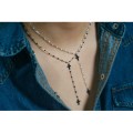 COLLIER PERLES NOIRES ET DOUBLE CROIX ACIER INOXYDABLE GOLD PETIT PRIX