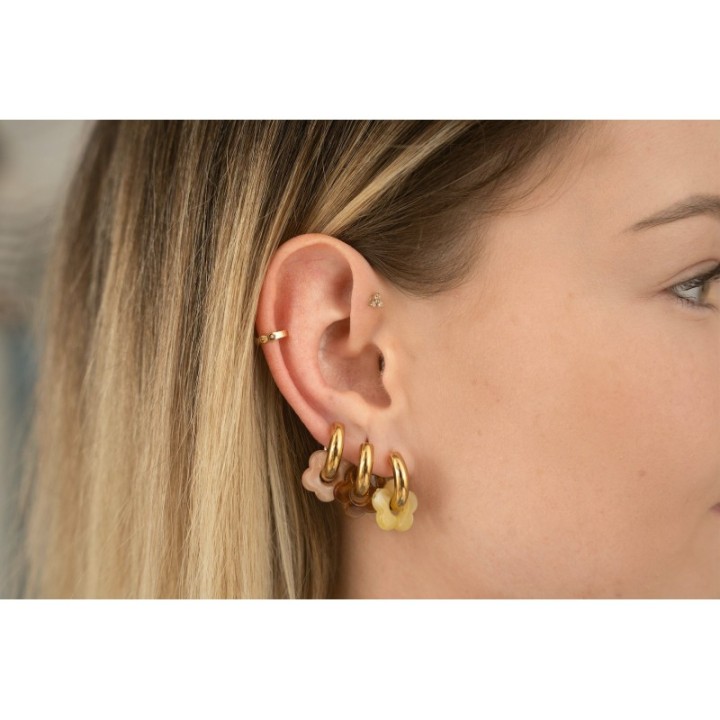 BOUCLES CREOLES FLEURS JAUNES ACIER INOXYDABLE GOLD PETIT PRIX