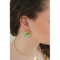 BOUCLES CREOLES FLEURS VERT CLAIR ACIER INOXYDABLE GOLD PETIT PRIX