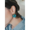 BOUCLES CREOLES FLEURS TURQUOISES ACIER INOXYDABLE GOLD PETIT PRIX