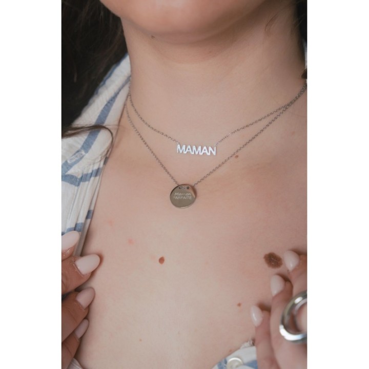 COLLIER MAMAN EFFET PIQUE ACIER INOXYDABLE SILVER PETIT PRIX