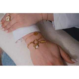 BRACELET PAMPILLES NACRE POISSON ACIER INOXYDABLE GOLD PETIT PRIX