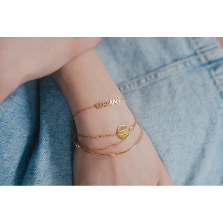 BRACELET MAMAN EFFET PIQUE ACIER INOXYDABLE GOLD PETIT PRIX