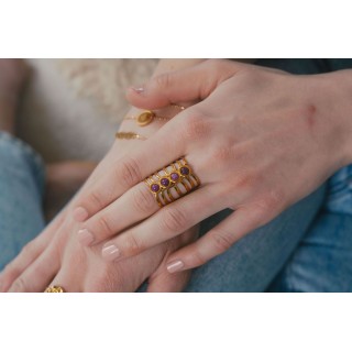 BAGUE XL PIERRES FUSCHIA ACIER INOXYDABLE GOLD PETIT PRIX