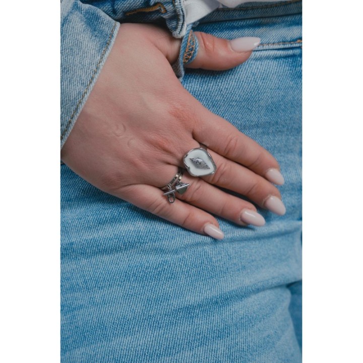 BAGUE OVALE ET TIGE ACIER INOXYDABLE SILVER PETIT PRIX