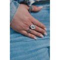 BAGUE BLANCHE LOSANGE ET ETOILE ACIER INOXYDABLE SILVER PETIT PRIX