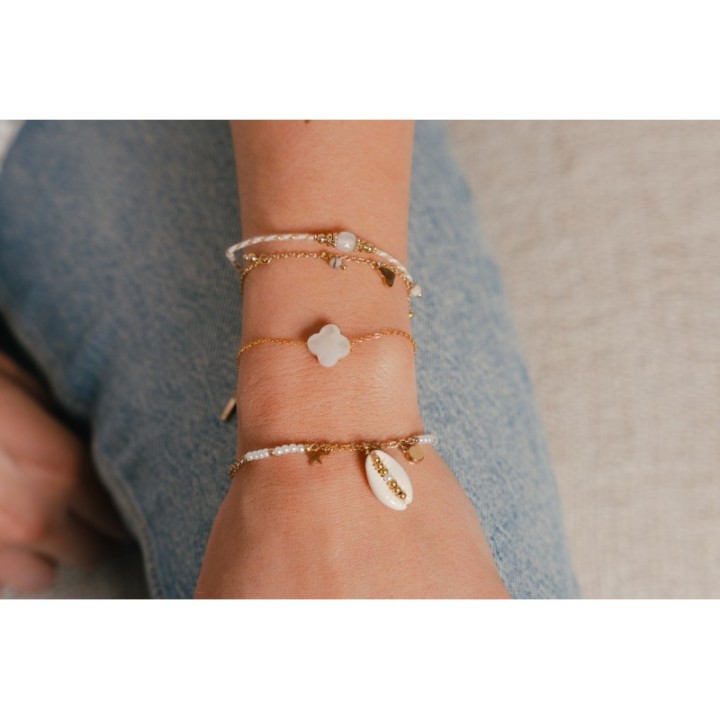 BRACELET DOUBLE RANGS BLANC COEUR ACIER INOXYDABLE GOLD PETIT PRIX