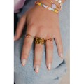 BAGUE PERLES MULTICOLORES COEUR ETOILE ACIER INOX GOLD PETIT PRIX